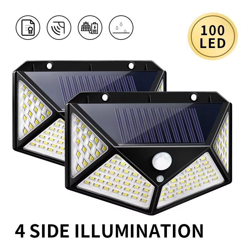 Set 2x Lampa 100 LED cu panou solar, senzor de miscare